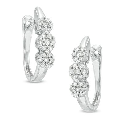 1/4 CT. T.w. Diamond Three Flower Hoop Earrings in 10K White Gold