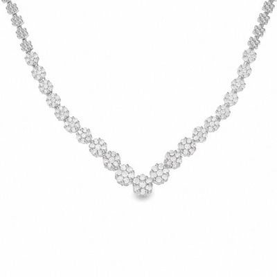 3 CT. T.w. Multi-Diamond Chevron Flower Necklace in 14K White Gold
