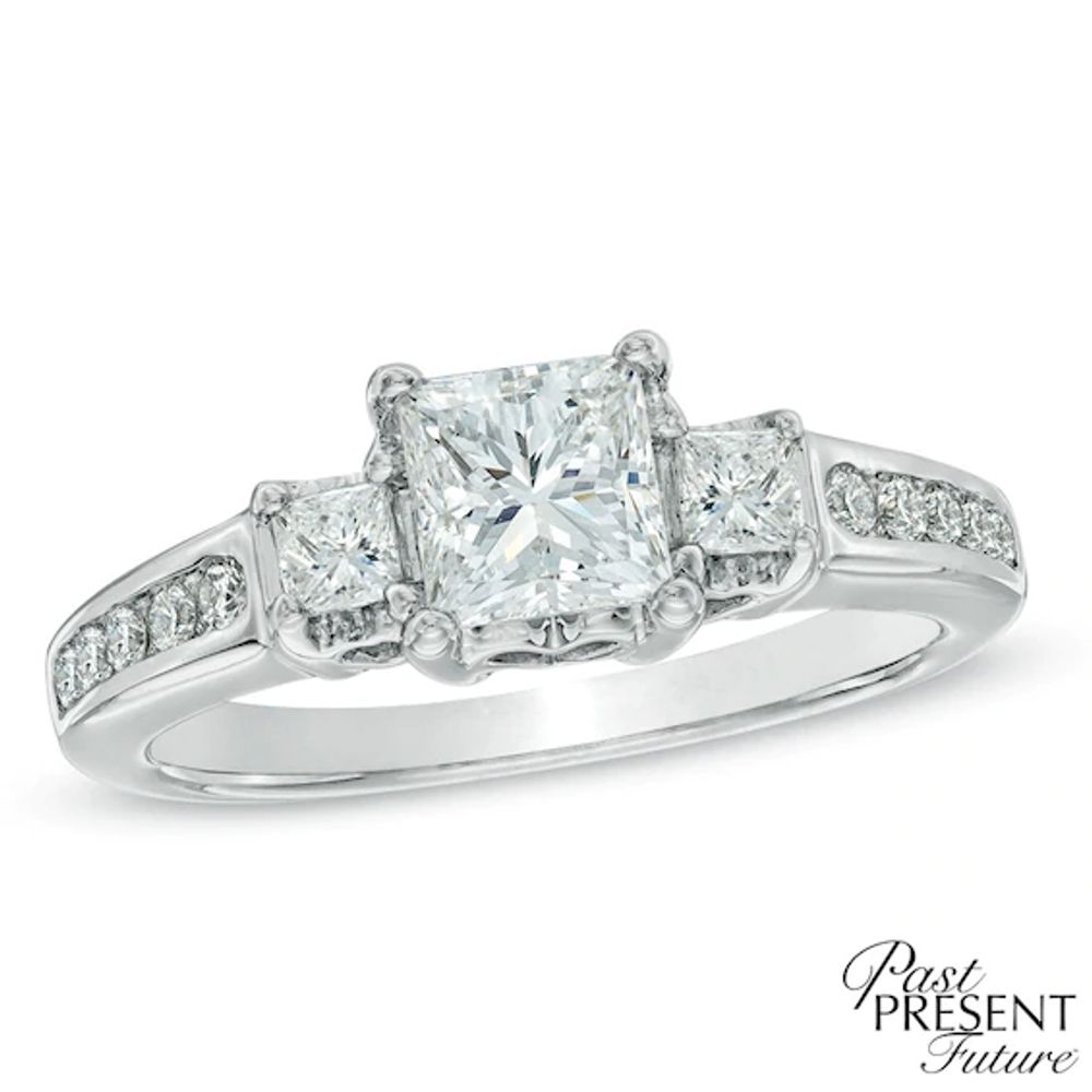 1-1/2 CT. T.w. Princess-Cut Diamond Past Present FutureÂ® Ring in 14K White Gold