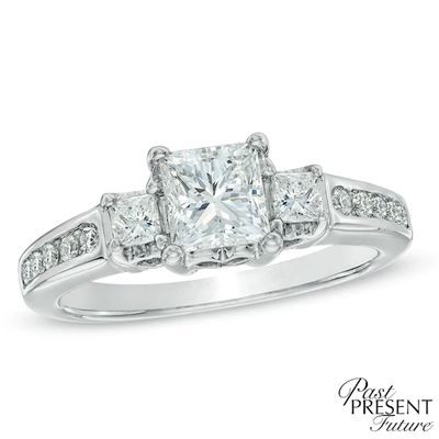 1-1/2 CT. T.w. Princess-Cut Diamond Past Present FutureÂ® Ring in 14K White Gold