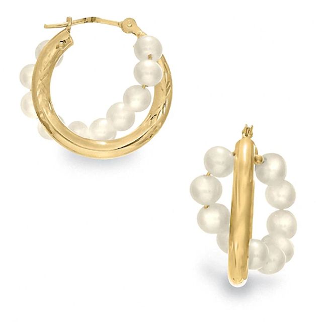 Freshwater Cultured Pearl Beaded Hoop Earrings in 14K Gold