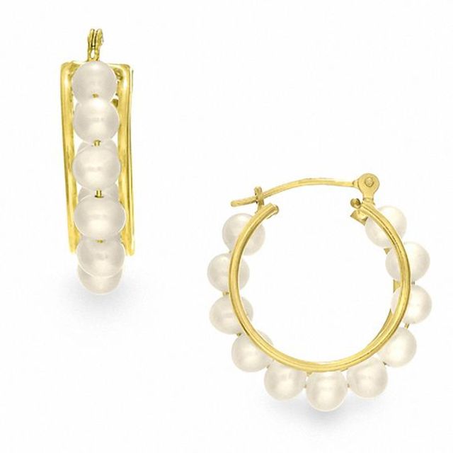 Freshwater Cultured Pearl Beaded Hoop Earrings in 14K Gold