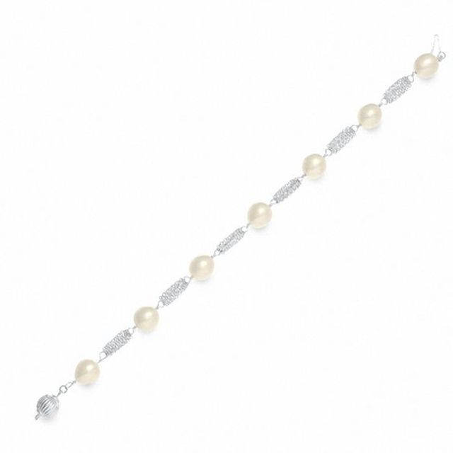 Freshwater Cultured Pearl Bead Bracelet in Sterling Silver