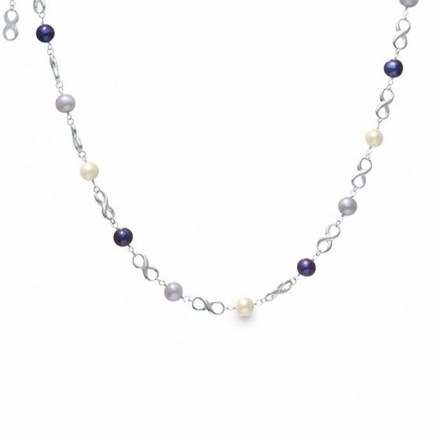 Multi-Color Freshwater Cultured Pearls Beaded Necklace in Sterling Silver