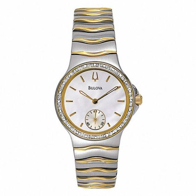 Ladies' Bulova Diamond Accent Two-Tone Watch with Mother-of-Pearl Dial (Model: 98W12)