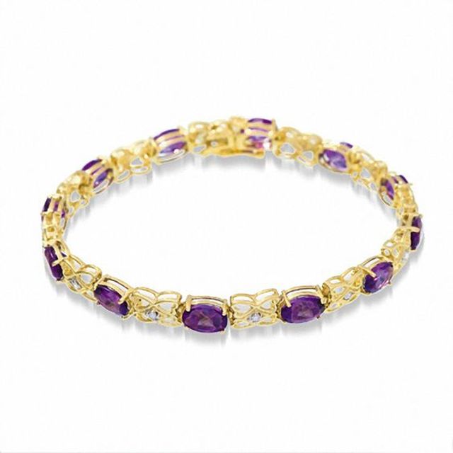 Oval Amethyst Fashion Bracelet in 10K Gold with Diamond Accents