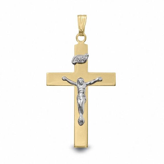 14K Two-Tone Gold Crucifix Charm Pendant