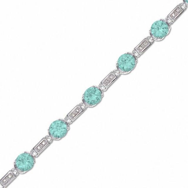 Simulated Aquamarine and Diamond Station Bracelet in Sterling Silver