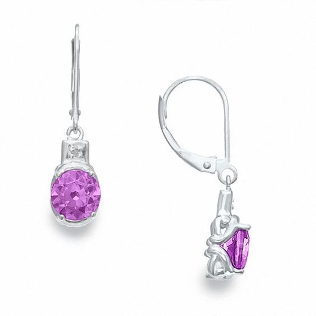 Simulated Alexandrite Earrings in Sterling Silver with Diamond Accents