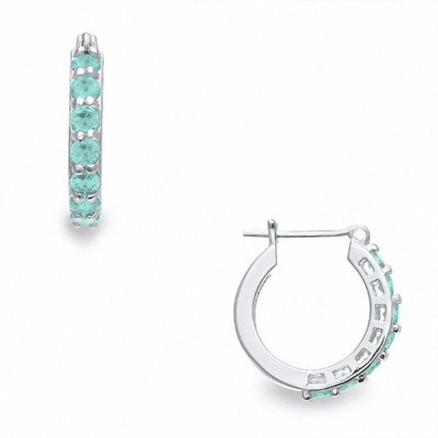 Simulated Aquamarine Hoop Earrings in Sterling Silver