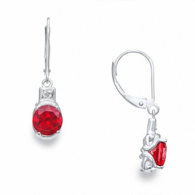 Lab-Created Ruby Earrings in Sterling Silver with Diamond Accents