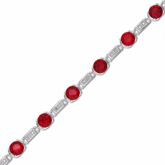 Lab-Created Ruby and Diamond Station Bracelet in Sterling Silver