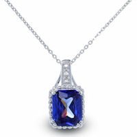 Cushion-Cut Simulated Tanzanite Pendant in Sterling Silver with Diamond Accents