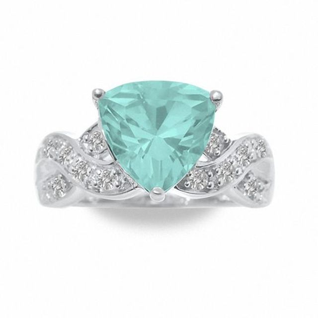 Simulated Aquamarine Ring in Sterling Silver with Lab-Created White Sapphire Accents