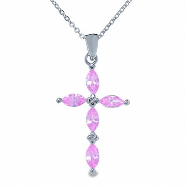 Lab-Created Pink Sapphire Cross Pendant in Sterling Silver