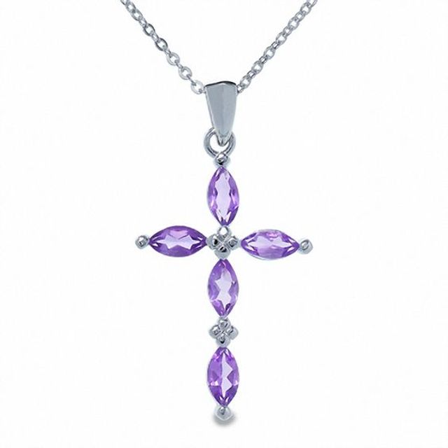 Amethyst Cross Pendant in Sterling Silver