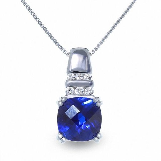 Lab-Created Blue and White Sapphire Pendant in Sterling Silver
