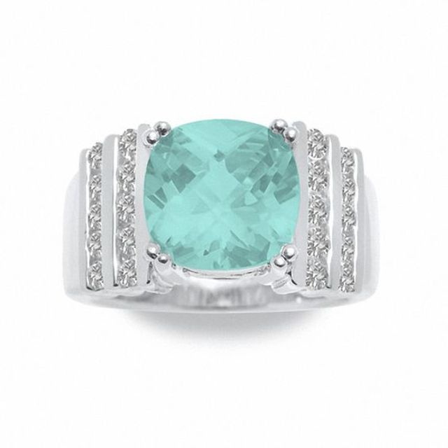 Simulated Aquamarine Ring in Sterling Silver with Lab-Created White Sapphire Accents