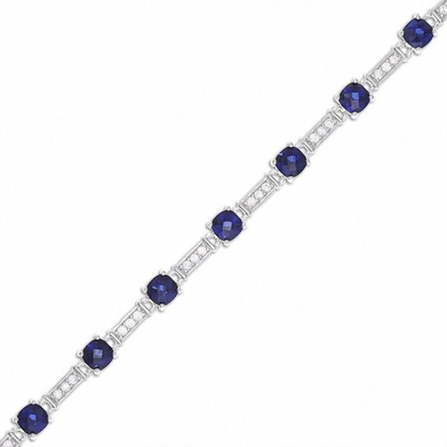 Lab-Created Blue and White Sapphire Station Bracelet in Sterling Silver