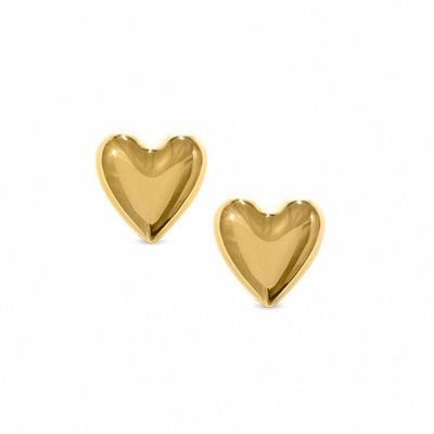 14K Gold Puffed Heart Stud Earrings
