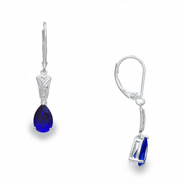 Lab-Created Blue Sapphire Earrings in Sterling Silver with Diamond Accents