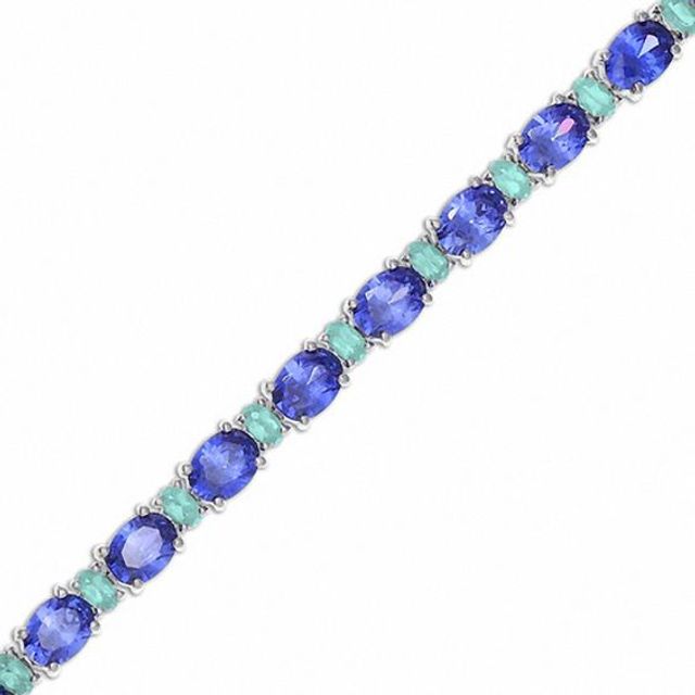 Simulated Tanzanite and Simulated Aquamarine Bracelet in Sterling Silver