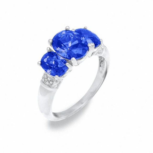 Simulated Tanzanite Ring in Sterling Silver with Diamond Accents