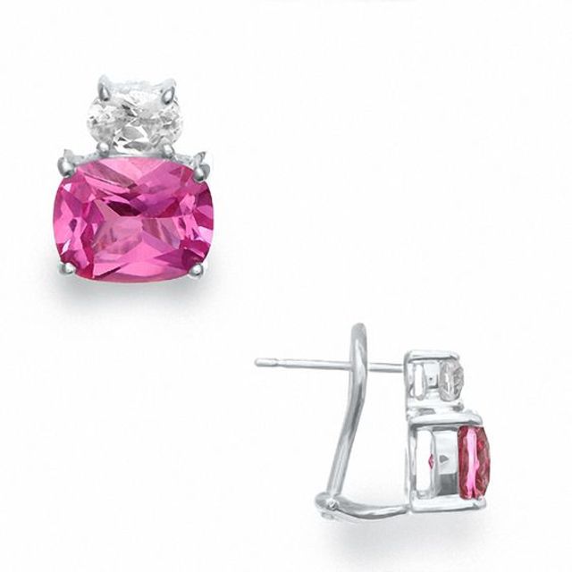Lab-Created Pink and White Sapphire Earrings in Sterling Silver