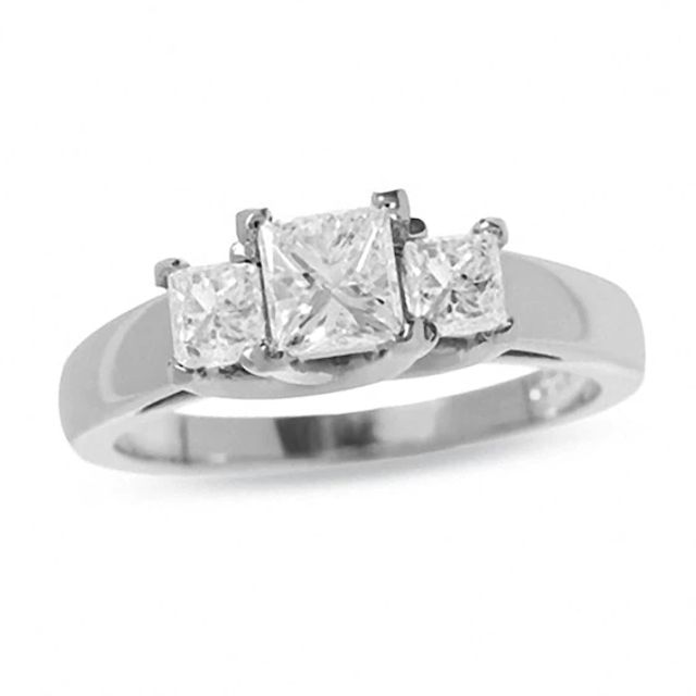 1 CT. T.w. Princess Cut Diamond Three Stone Ring in 14K White Gold