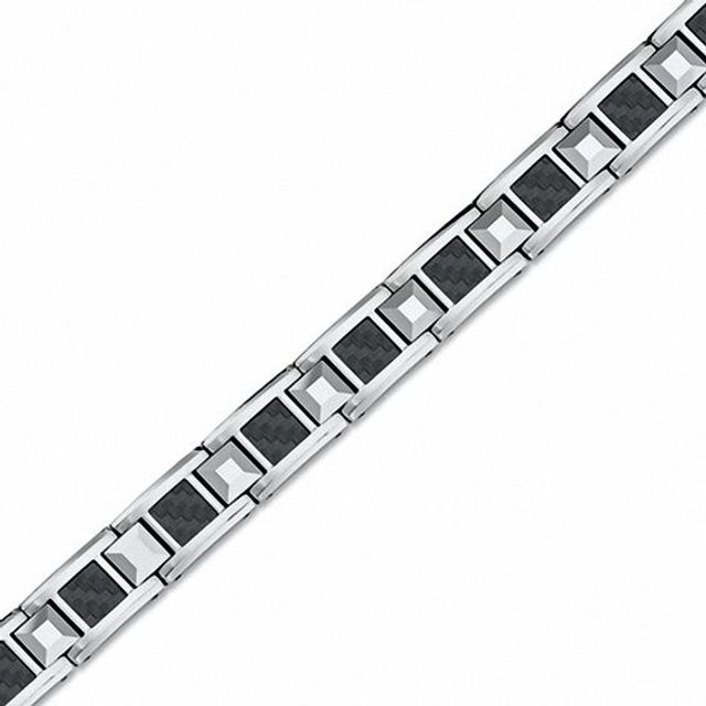 Men's Black Carbon Fiber Link Bracelet in Tungsten and Stainless Steel - 9.0"