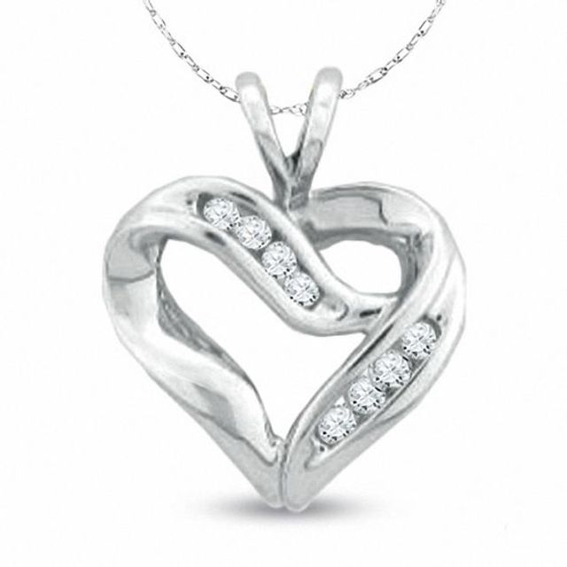 1/8 CT. T.w. Diamond Crossover Heart Pendant in 10K White Gold