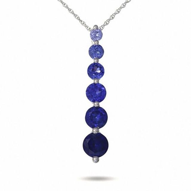Journey Lab-Created Multi-Shaded Blue Sapphire Drop Pendant in 10K White Gold
