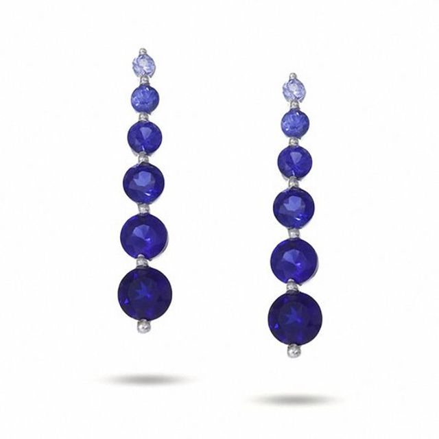 Journey Lab-Created Multi-Shaded Blue Sapphire Drop Earrings in 10K White Gold