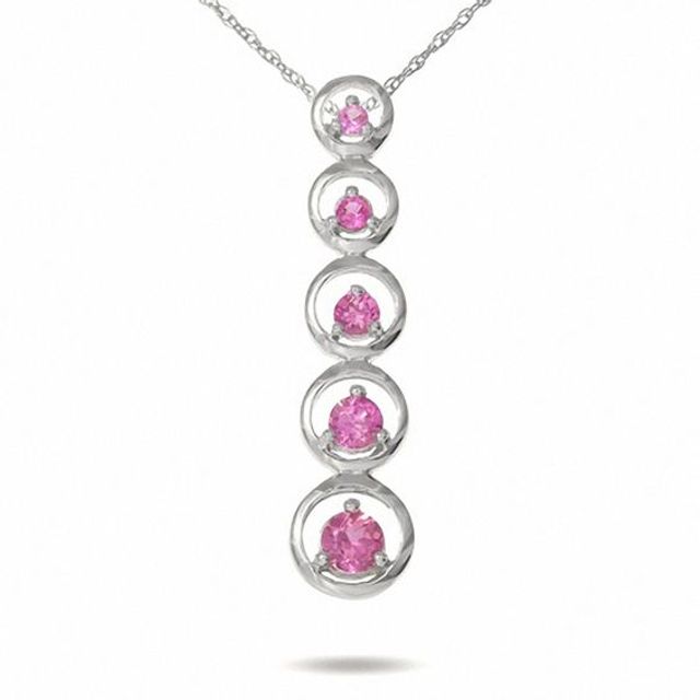 Journey Lab-Created Pink Sapphire Circle Drop Pendant in 10K White Gold