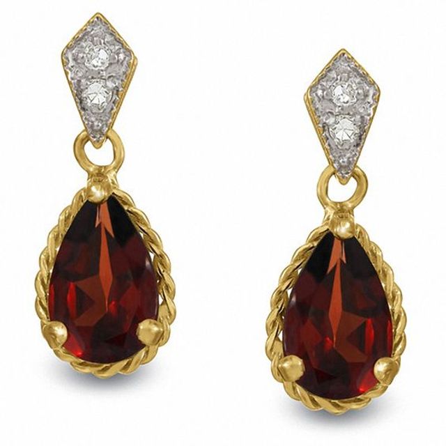 Pear Shaped Garnet Drop Earrings with 10K Gold Rope Trim