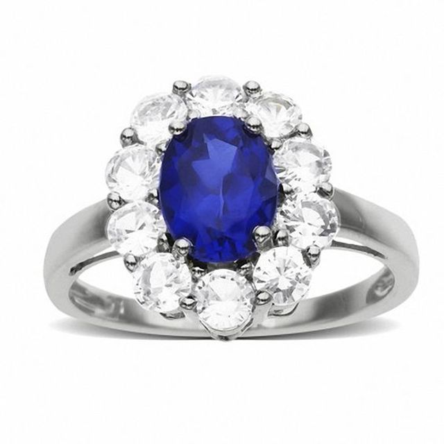 Ladies' Lab-Created Blue Sapphire Ring in 10K White Gold