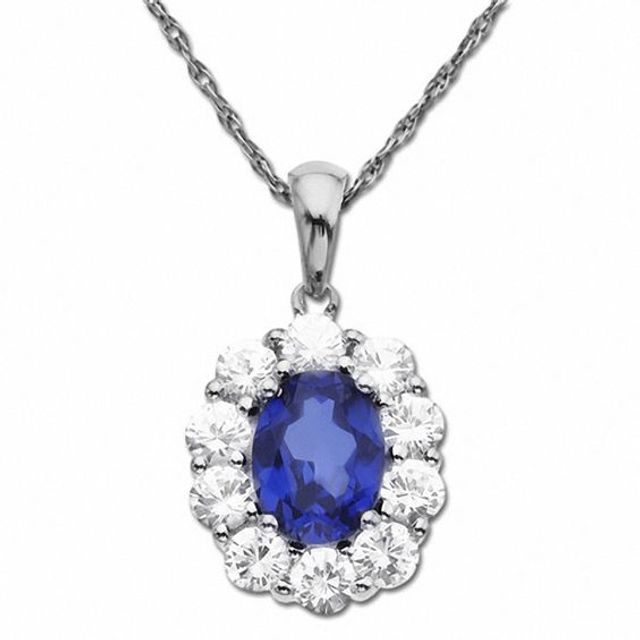 Lab-Created Blue Sapphire Pendant in 10K White Gold