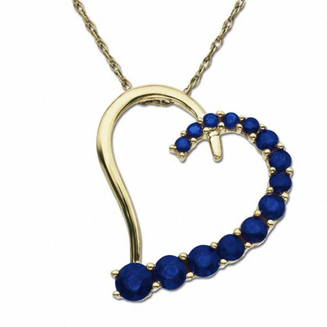 Journey Blue Sapphire Tilted Heart Pendant in 14K Gold