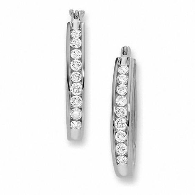 1 CT. T.w. Channel-Set Diamond Hoop Earrings in 14K White Gold