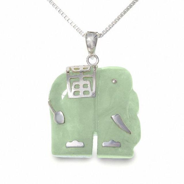Sterling Silver and Green Jade Elephant Pendant