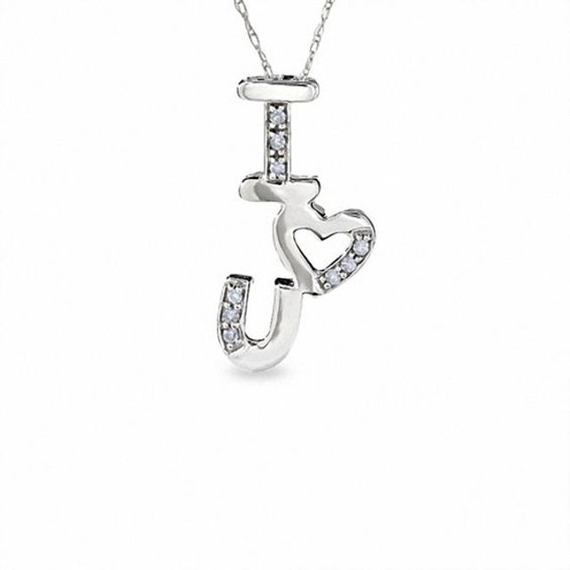 Diamond Accent "I Heart U" Pendant in 10K White Gold