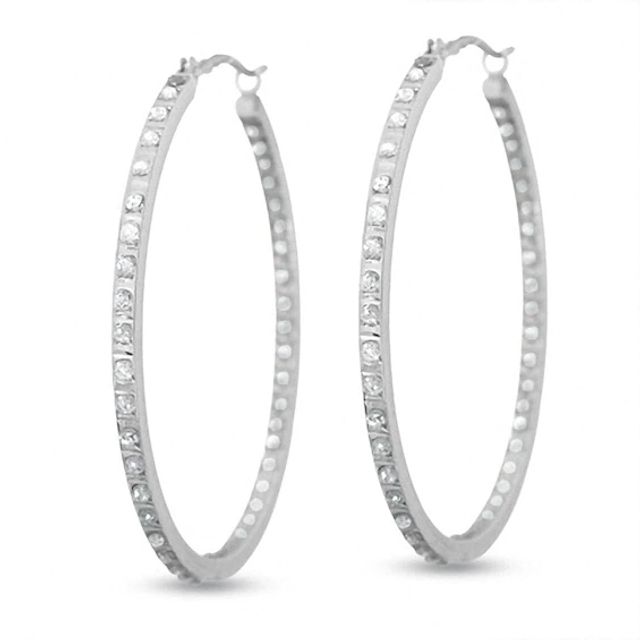 Diamond Fascinationâ¢ Inside/Out Hoop Earrings in 14K White Gold