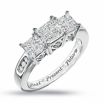 1 CT. T.w. Princess-Cut Quad Diamond Past Present FutureÂ® Ring in 14K White Gold