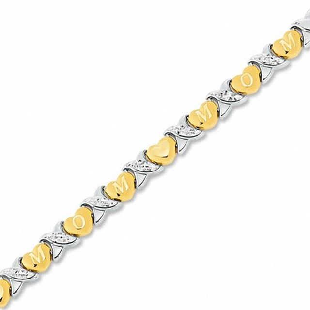 10K Two-Tone Gold MOM Heart and "X" Stampato Bracelet