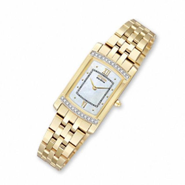 Ladies' Citizen Eco-Drive Stiletto Gold-Tone Watch with Diamond Bezel (Model: Eg3122-57D)