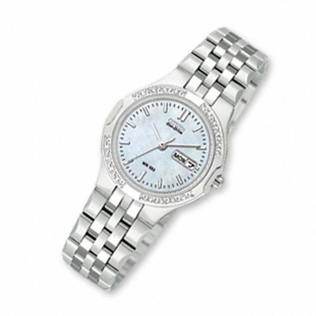 Ladies' Citizen Eco-Drive CorsoÂ® Stainless Steel Watch with Diamond Bezel (Model: Ew3110-52N)