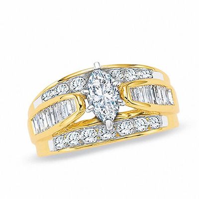 1-1/2 CT. T.w. Marquise Diamond Cathedral Bridge Ring in 14K Gold