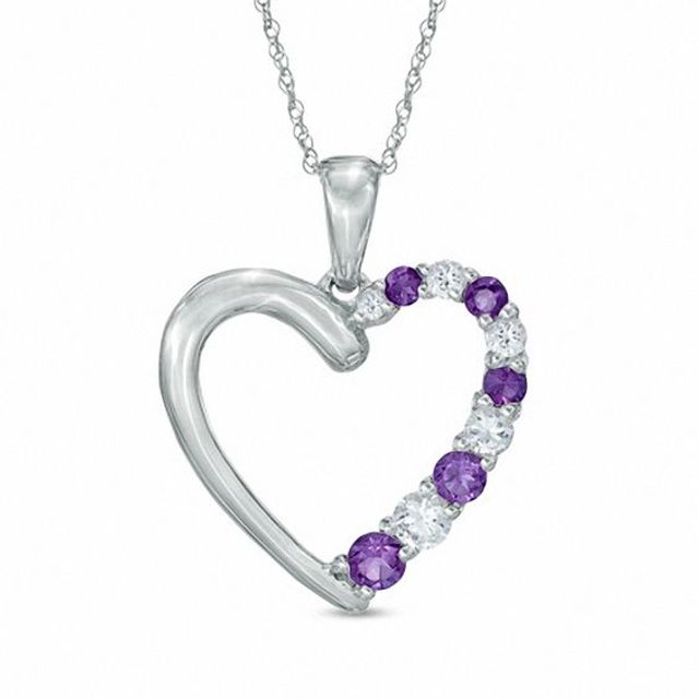 Journey Amethyst and Lab-Created White Sapphire Heart Pendant in 10K White Gold