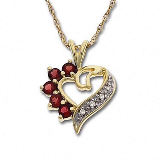 Garnet Heart Pendant in 10K Gold with Diamond Accents
