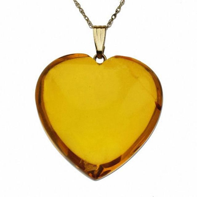 Amber Heart Pendant in 10K Gold